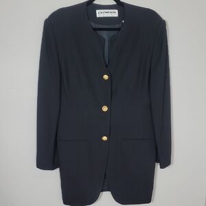 Liz Claiborne Womens Blazer Jacket Size 12 Black Gold Buttons Shoulder Pads